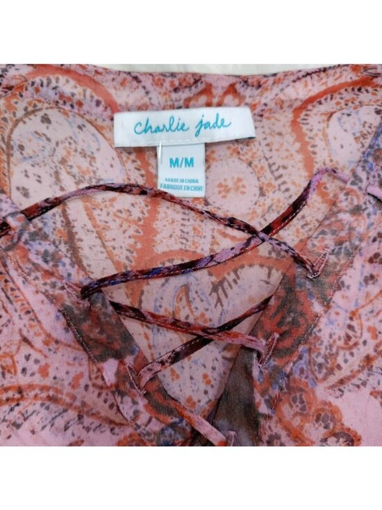 Charlie Jade Silk Womens Paisley Print Boho Tunic Dress M Pink & Red - Picture 3 of 10